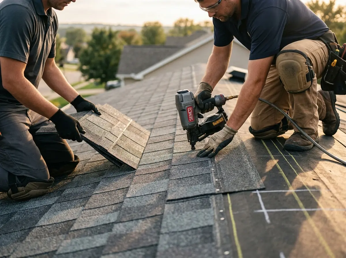Professional roofer working on a residential roof in Lake Butler